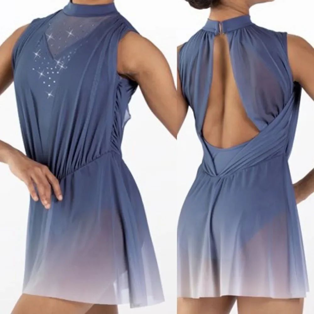 WEISSMAN Dance costume mesh dress blue stones What The World Needs Now 13872 XLA